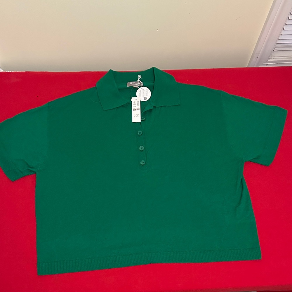 J. Crew Women's Cashmere Polo Sweater in Vintage Lime/Green Size L NWT